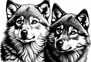2 wolf cubs adoring and cute (one female, one male) tattoo idea