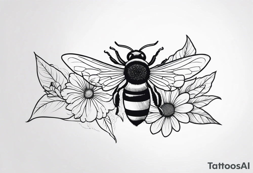 Arm wrap floral dainty with bee tattoo idea