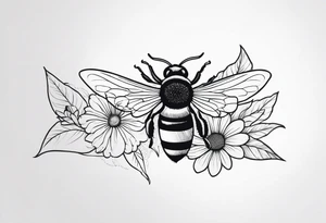 Arm wrap floral dainty with bee tattoo idea