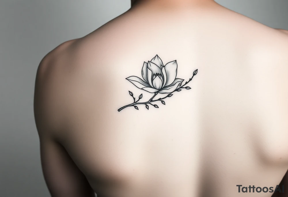 Long magnolia branch with botanical details tattoo idea