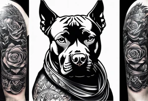 Gangster tattoo sleeve with pit bull tattoo idea