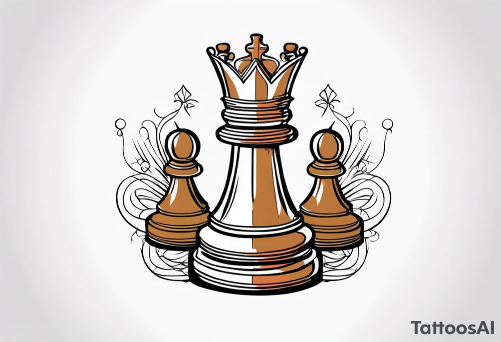 wooden chess queen piece contour tattoo idea