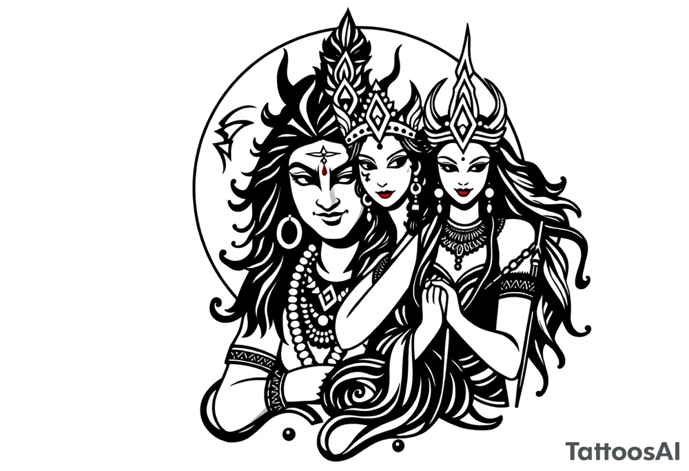 Lord Shiva, Godess Kali, Godess Lilith Together with the moon in the background tattoo idea