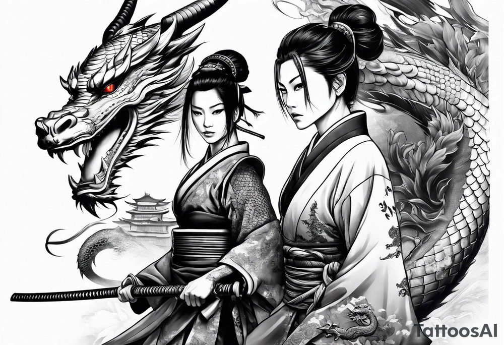 beautiful female samurai with a dragon tattoo idea