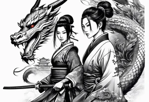 beautiful female samurai with a dragon tattoo idea