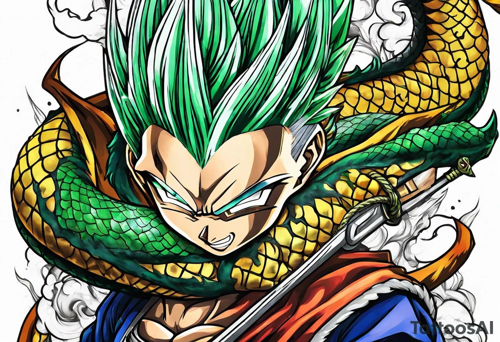 Future trunks sword with shenron spiraling around it tattoo idea