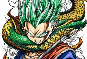 Future trunks sword with shenron spiraling around it tattoo idea