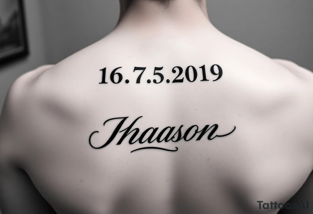 the dates 16.07.2020. 04.05.2019 tattoo ideas with the name James on the year 2019 and mason on the year 2020 for woman tattoo idea