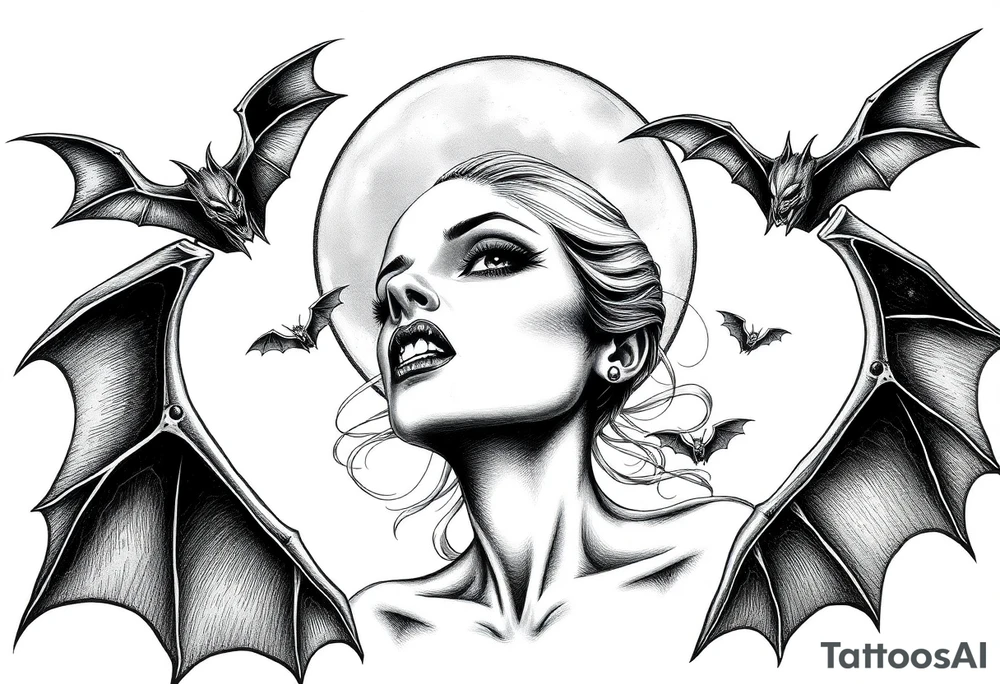 female vampire,bats,full moon, tattoo idea