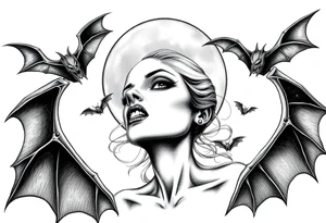 female vampire,bats,full moon, tattoo idea