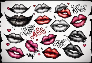 Bitten lips with "Kiss my a$$" written inside them tattoo idea