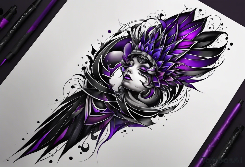 lines around wrist, abstract, black and purple, covered from wrist to forearm, fully covered, no borders, blackwork, no faces tattoo idea