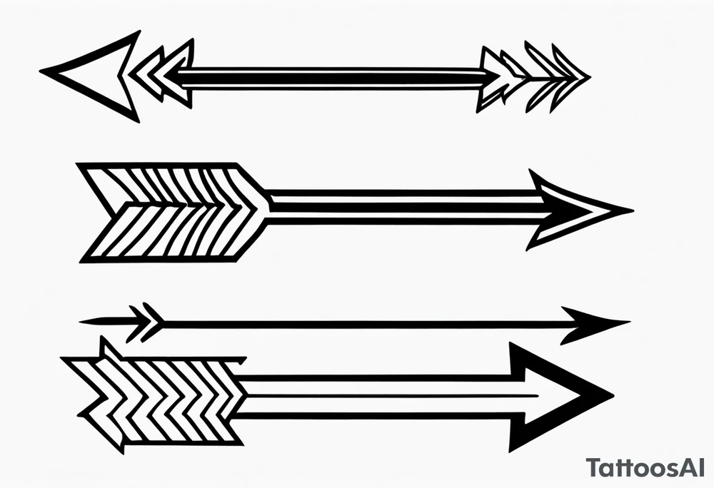 three minimalistic parallel medieval arrows.
two arrows broken. arrows need to have a flight at one end and a head at the other tattoo idea