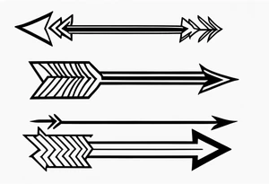 three minimalistic parallel medieval arrows.
two arrows broken. arrows need to have a flight at one end and a head at the other tattoo idea