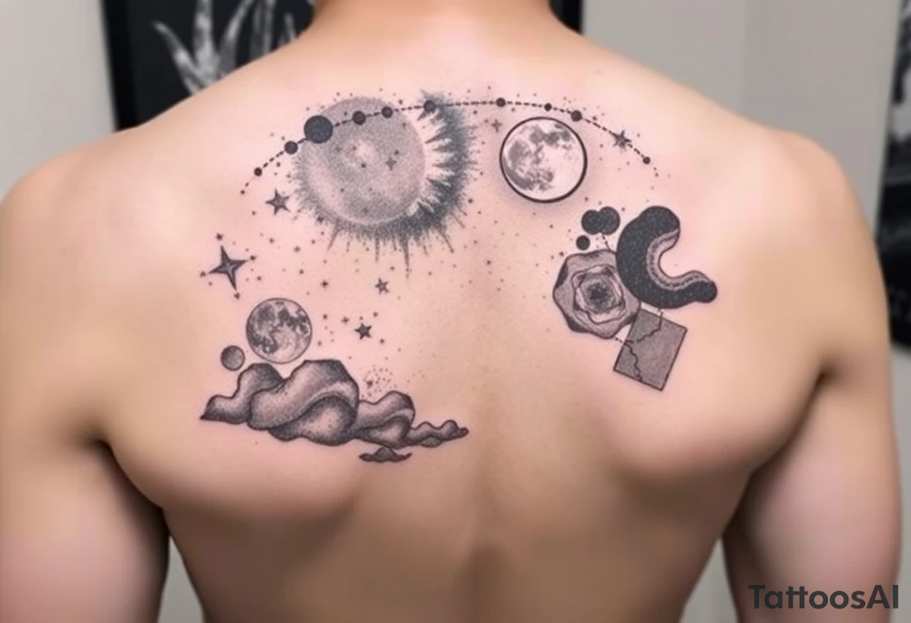 Night sky with a constellations, stars and moon tattoo idea