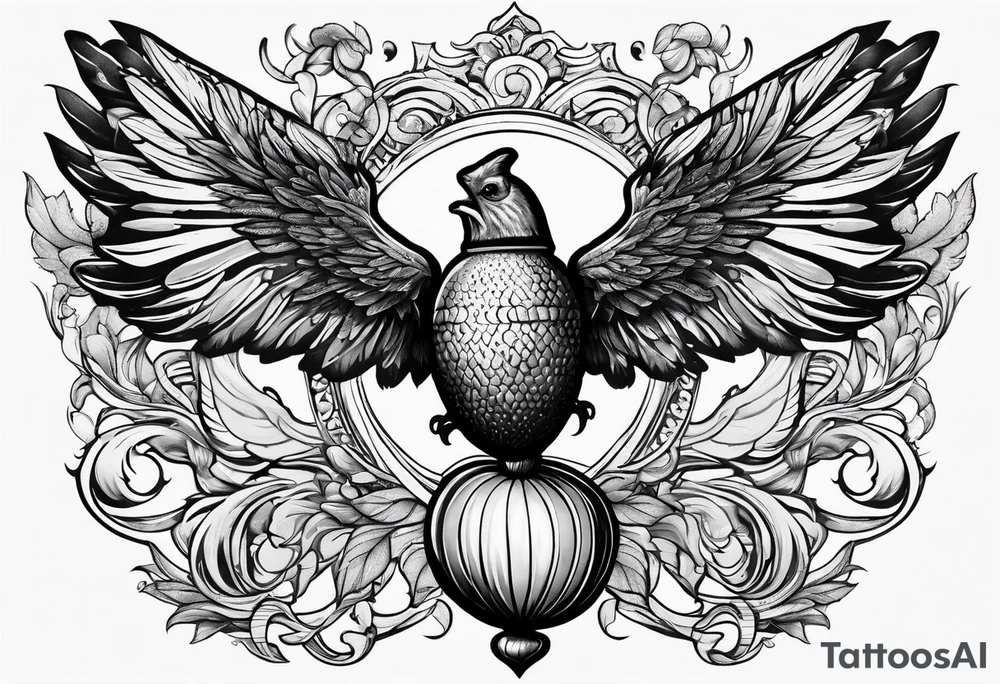Flying acorn with wings tattoo idea