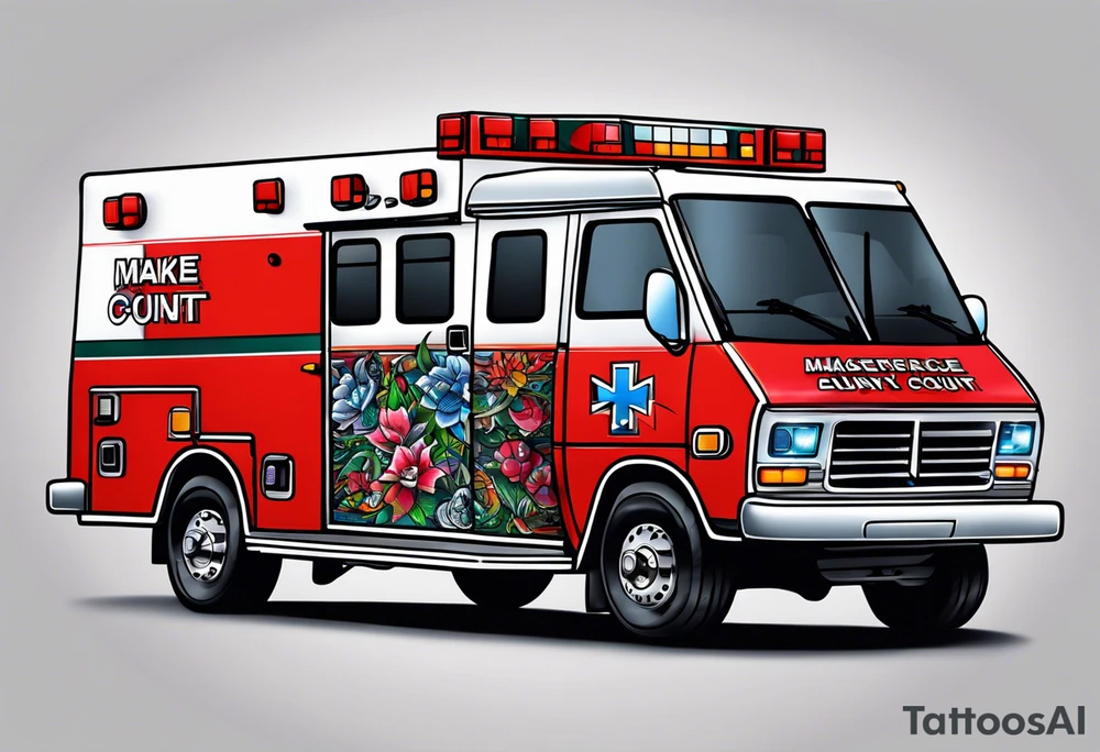 ambulance with the slogan Make every second Count incorporated tattoo idea