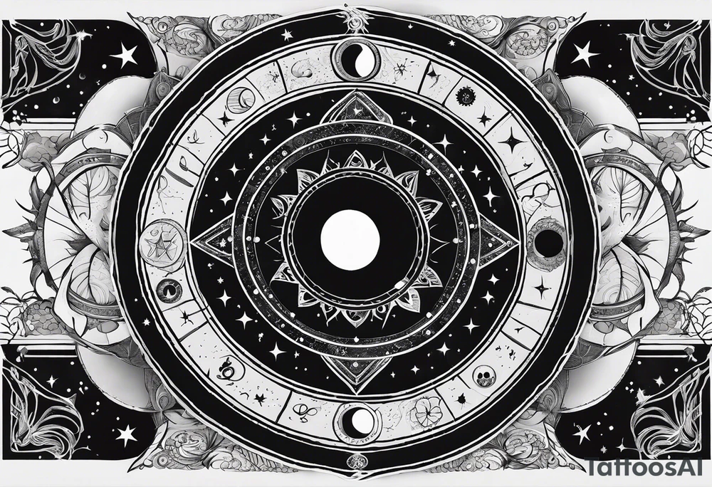 Astrology, Natal Chart, Cancer sign symbolic, vision, yin yang, the moon, the sun, Uranus, Pluto, spiritual, third eye, mystical, Zen, armband tattoo idea