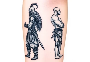Warrior and Peace man standing back to back tattoo idea
