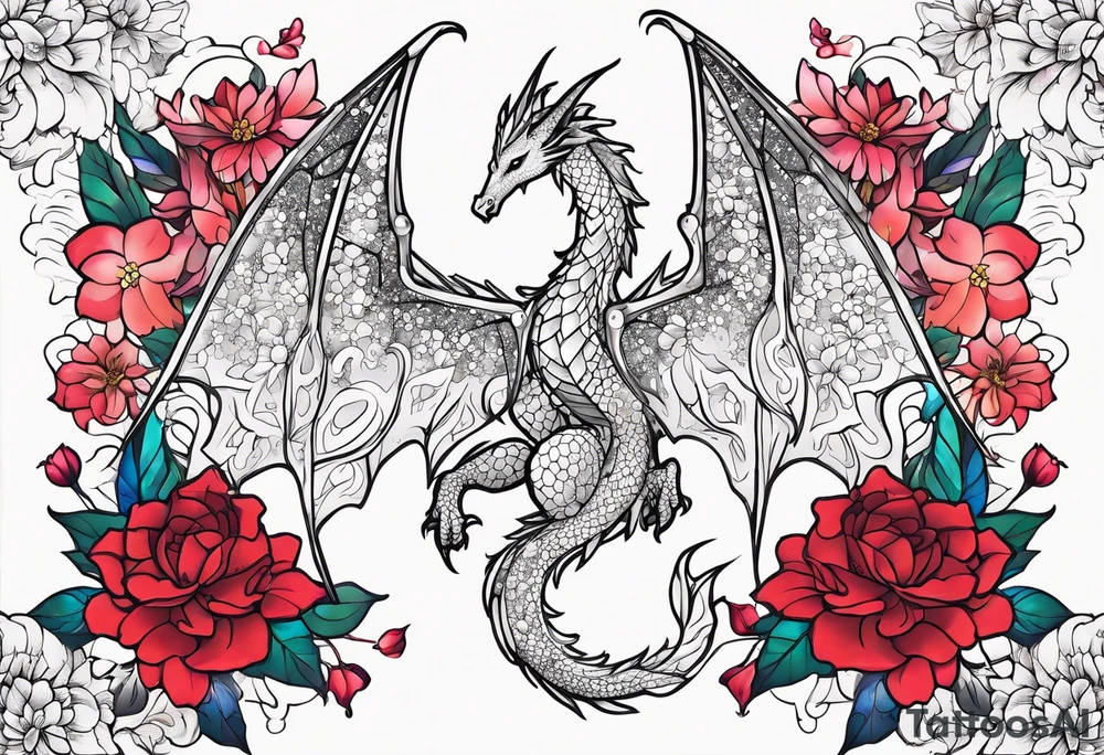 Constellation, wing , snow , cross , dragon female japan kawaii , flower tattoo idea