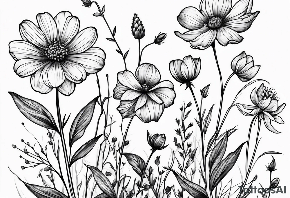 small long stem wildflowers tattoo idea