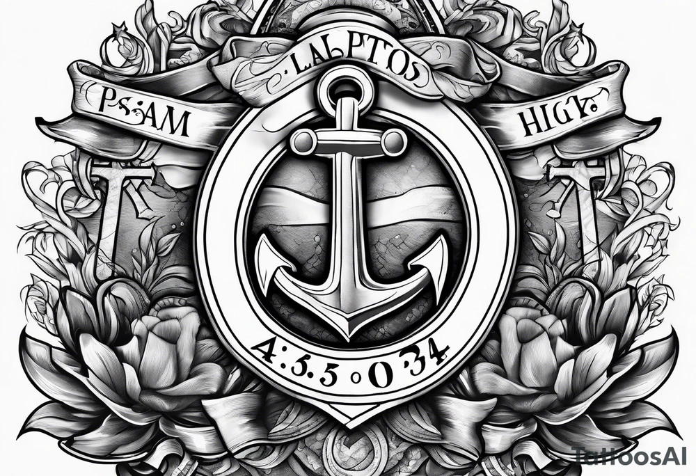 Anchor with ribbon wrapped around and Psalm 23:4 written on ribbon tattoo idea