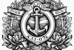 Anchor with ribbon wrapped around and Psalm 23:4 written on ribbon tattoo idea