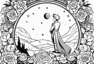 The Little prince with fox on his planet with rose tattoo idea