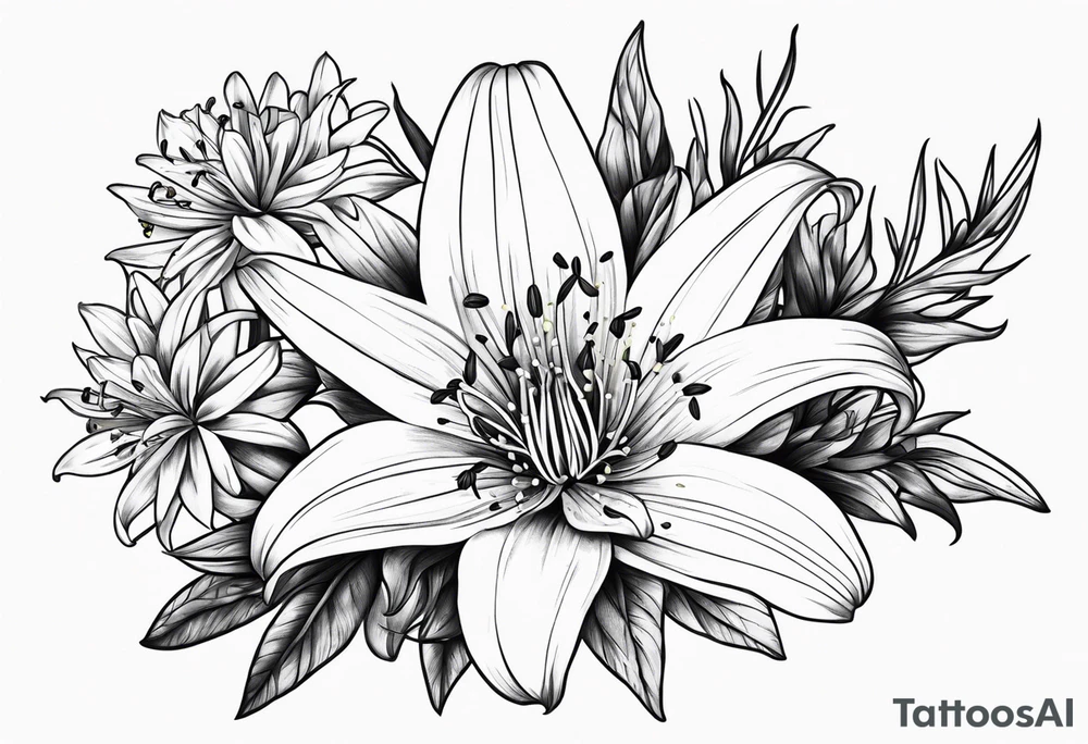 Lily & aster birth flower tattoo idea