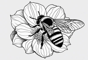 3 in by 2 in minimalist no color tattoo for forearm of a Hydrangea and bee tattoo idea
