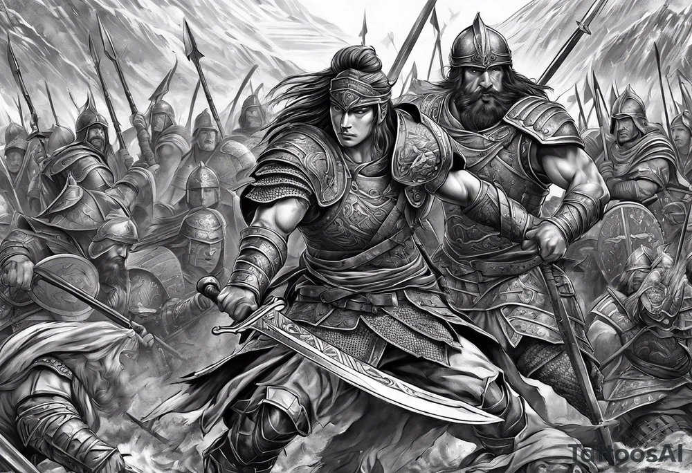 Warrior battle scene tattoo idea