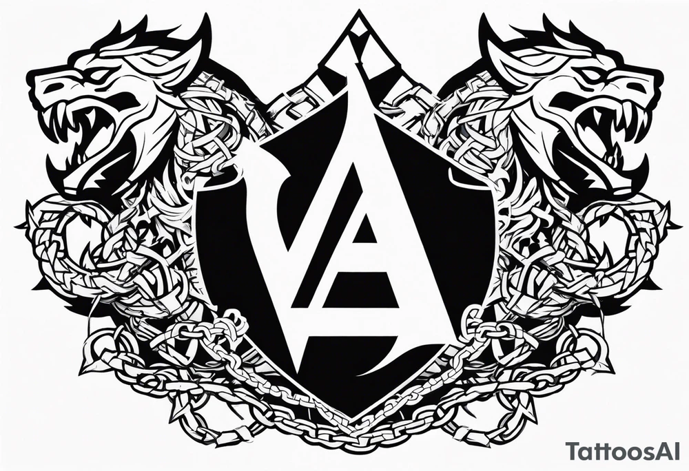 Valhalla sword shield dragon axe Valknut barbed wire chains tattoo idea Valhalla sword shield dragon axe Valknut barbed wire chains tattoo idea