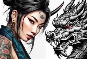Samurai girl with dragon tattoo idea