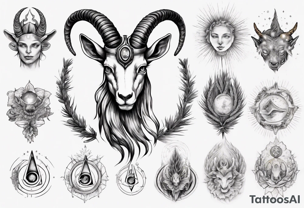 A Capricorn with glowing pineal gland tattoo idea