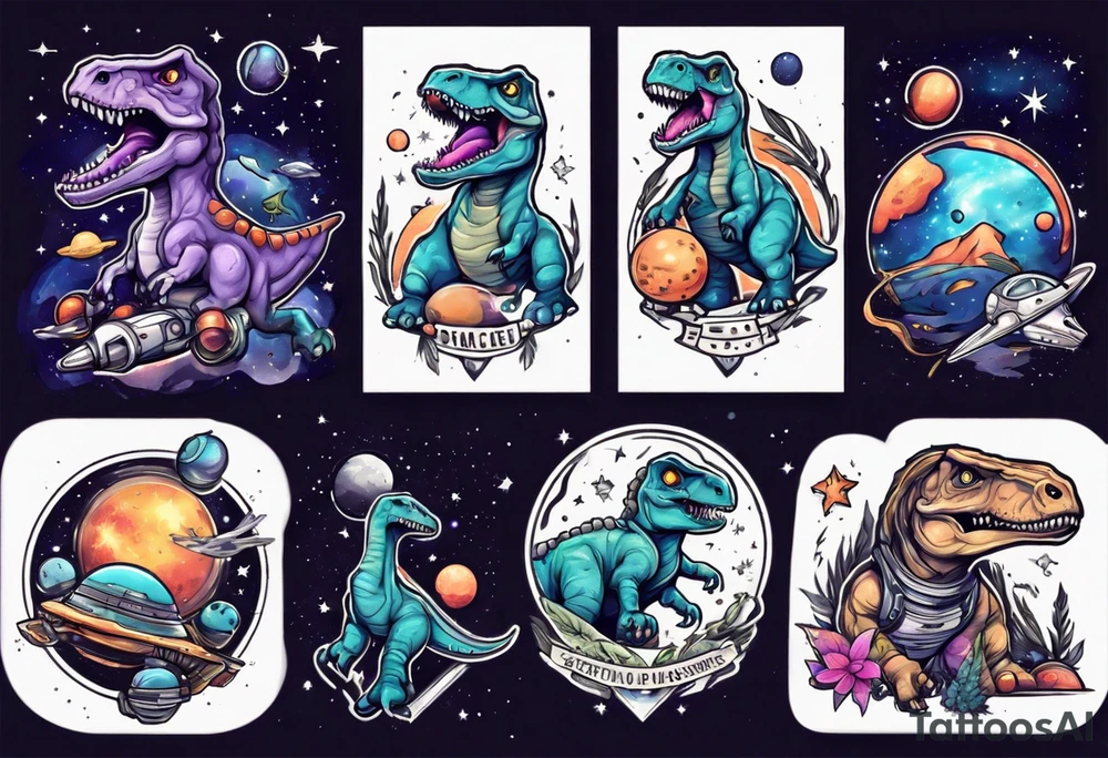 space themed with dinosaurs tattoo idea