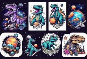 space themed with dinosaurs tattoo idea
