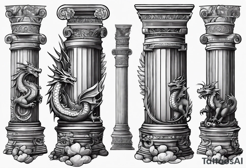 Cute Dragon roman columns tattoo idea