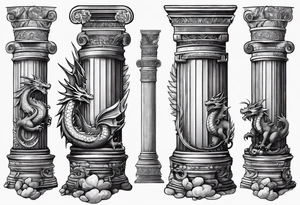 Cute Dragon roman columns tattoo idea