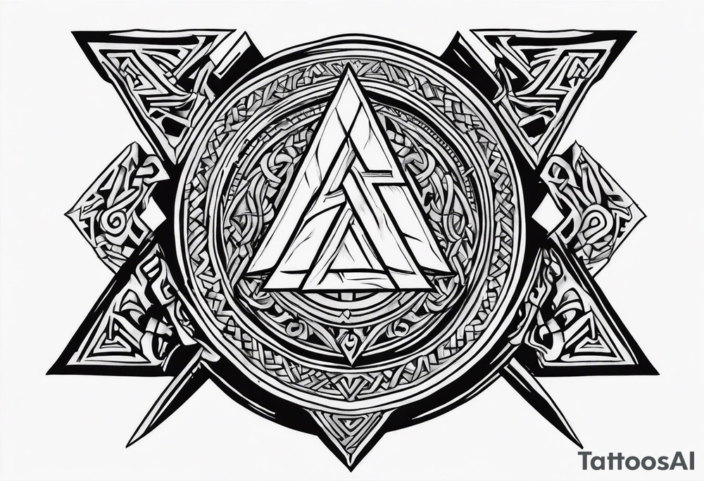 Valhalla sword shield axe Valknut tattoo idea