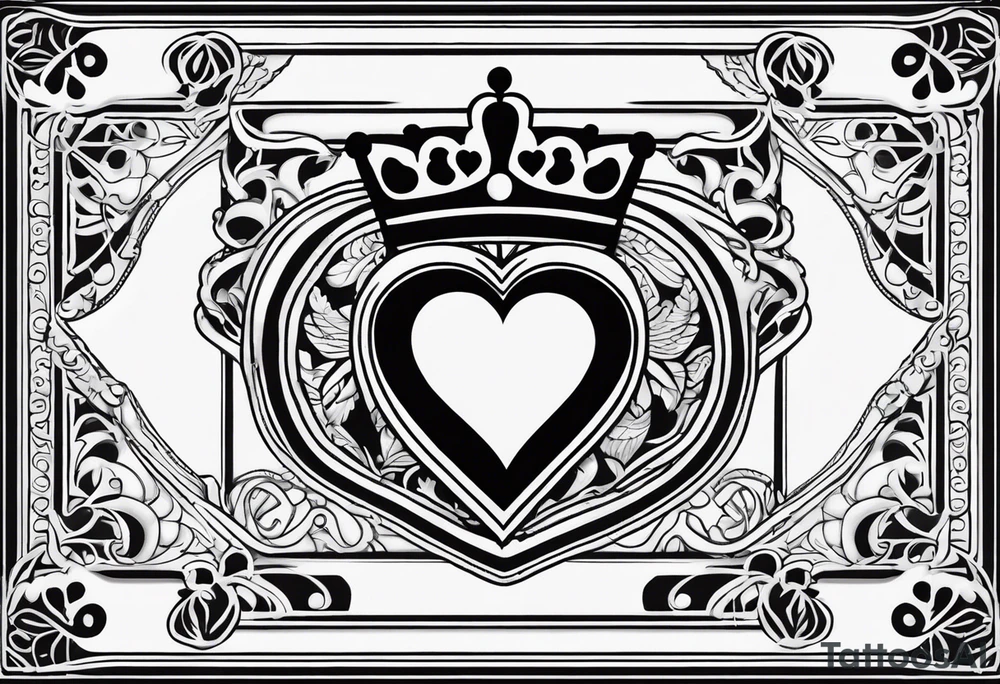 Playing Card Outline: The outline of a playing card with a heart symbol and a small crown above it. tattoo idea