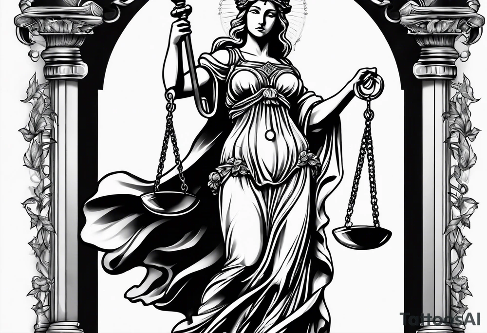 lady justice with scales of justice tattoo idea