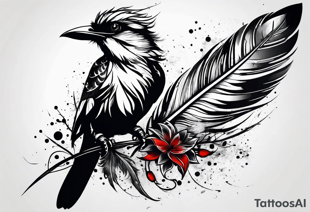 Feather turning into birds trash polka tattoo idea