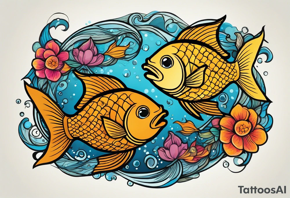 Beautiful coy pisces fish swimming in opposite directions but weighed on the scale of a Libra scale that's balanced out and made of tittered wood fish one pieces fish one on each scale where as the pieces is balancing out the scale of libra tattoo idea