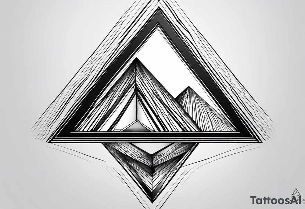 Un triangulo con una persona al medio, estilo de dibujo con lineas en blanco y negro mas simple solo lineas y una persona muy pequeña tattoo idea