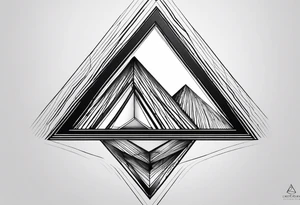 Un triangulo con una persona al medio, estilo de dibujo con lineas en blanco y negro mas simple solo lineas y una persona muy pequeña tattoo idea