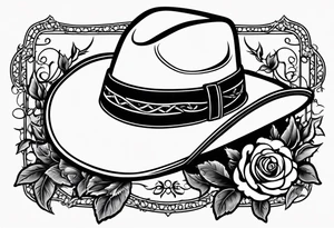 Country acoustic guitar with cowboy hat, barbed wire and roses in background, sleeve tattoo tattoo idea