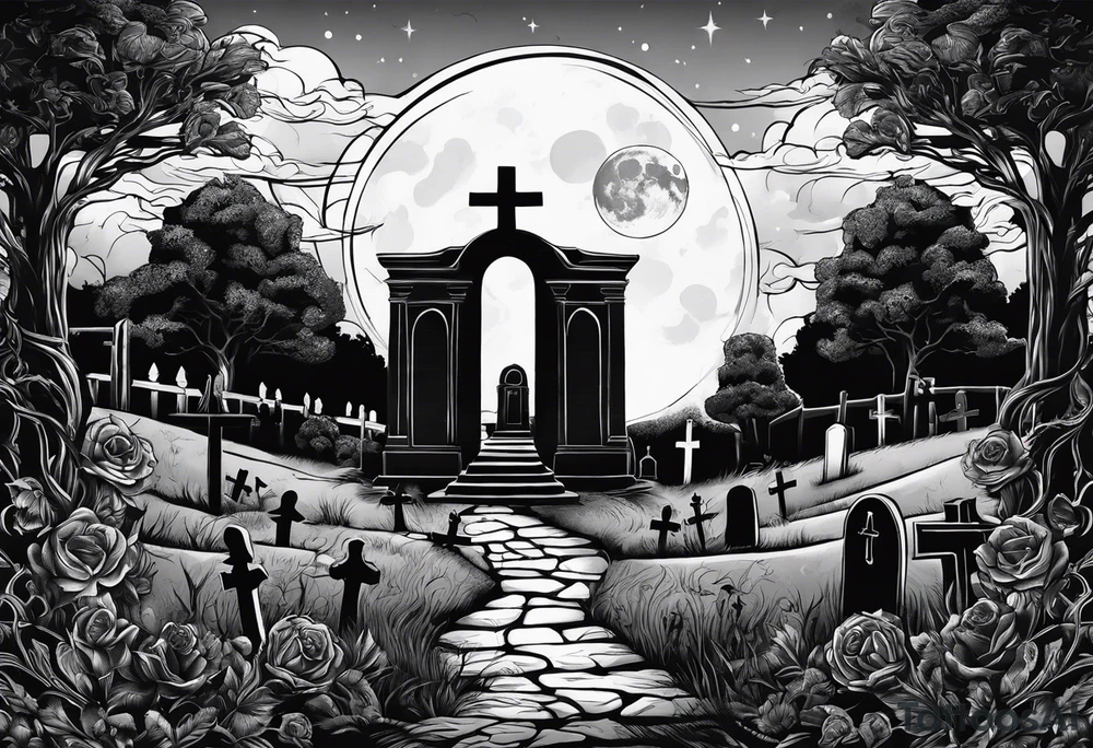 graveyard with moon tattoo idea
