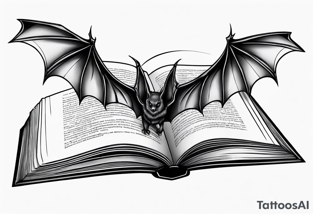 A simple open book with bat wings coming out of it tattoo idea