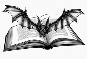 A simple open book with bat wings coming out of it tattoo idea