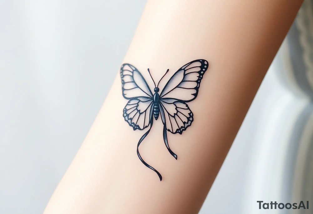 ethereal butterfly with flowing silk ribbons in moonlight tattoo idea